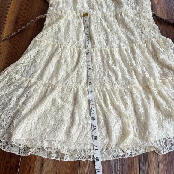 HeartSoul Ivory Flutter Sleeve Lace Dress with Skinny Brown Braided Belt Size L - Picture 10 of 10